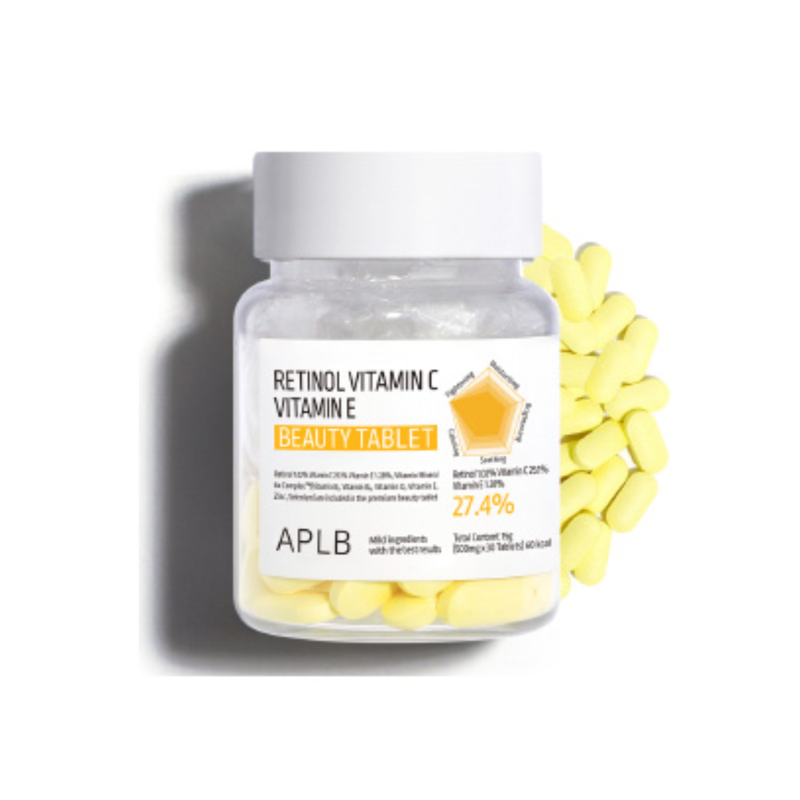 APLB Retinol Vitamin C Vitamin E Beauty Tablet 500mg x 30 Tablets | Help Decrease Wrinkles and Sebum
